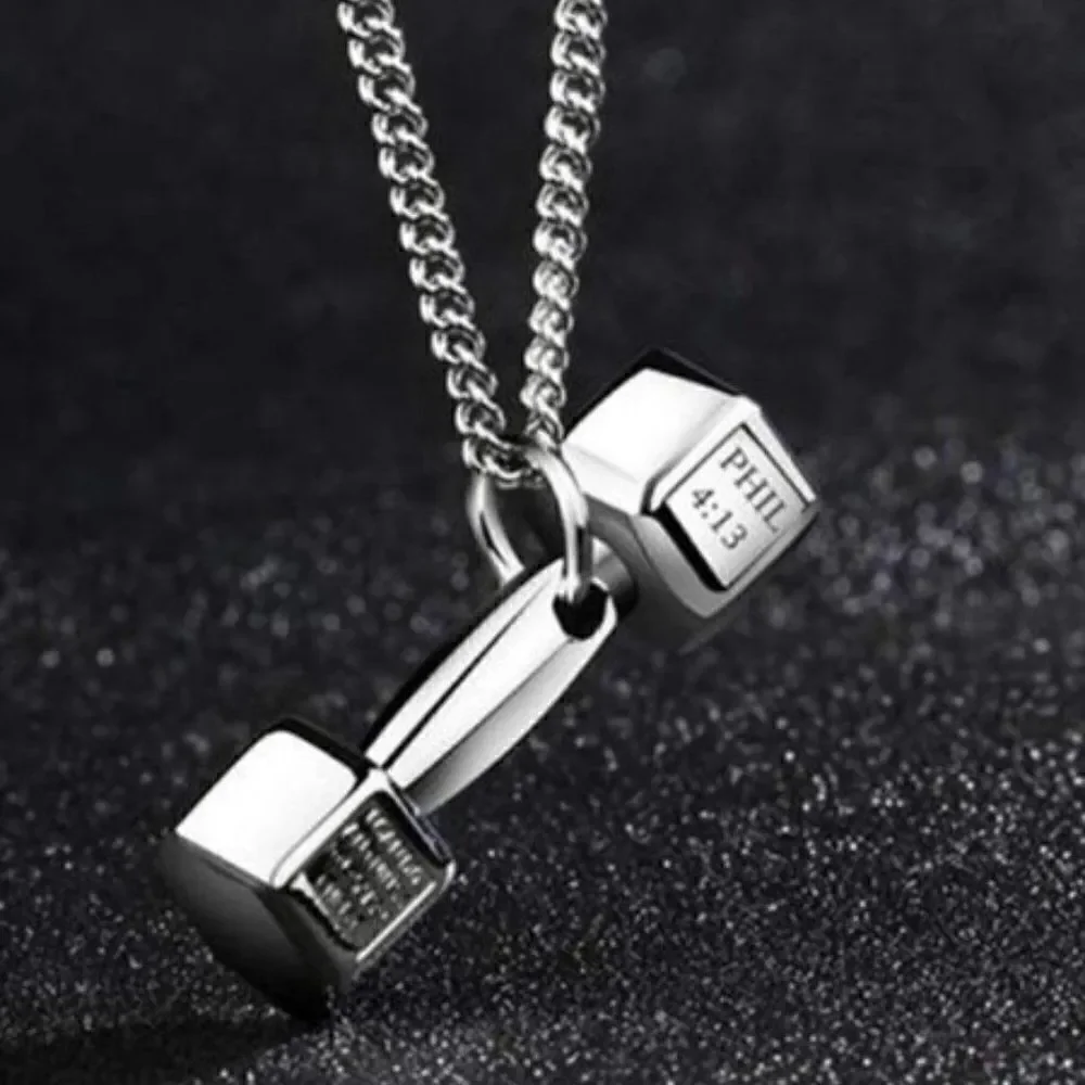 SILVER DUMBBELL SCRIPTURE NECKLACE